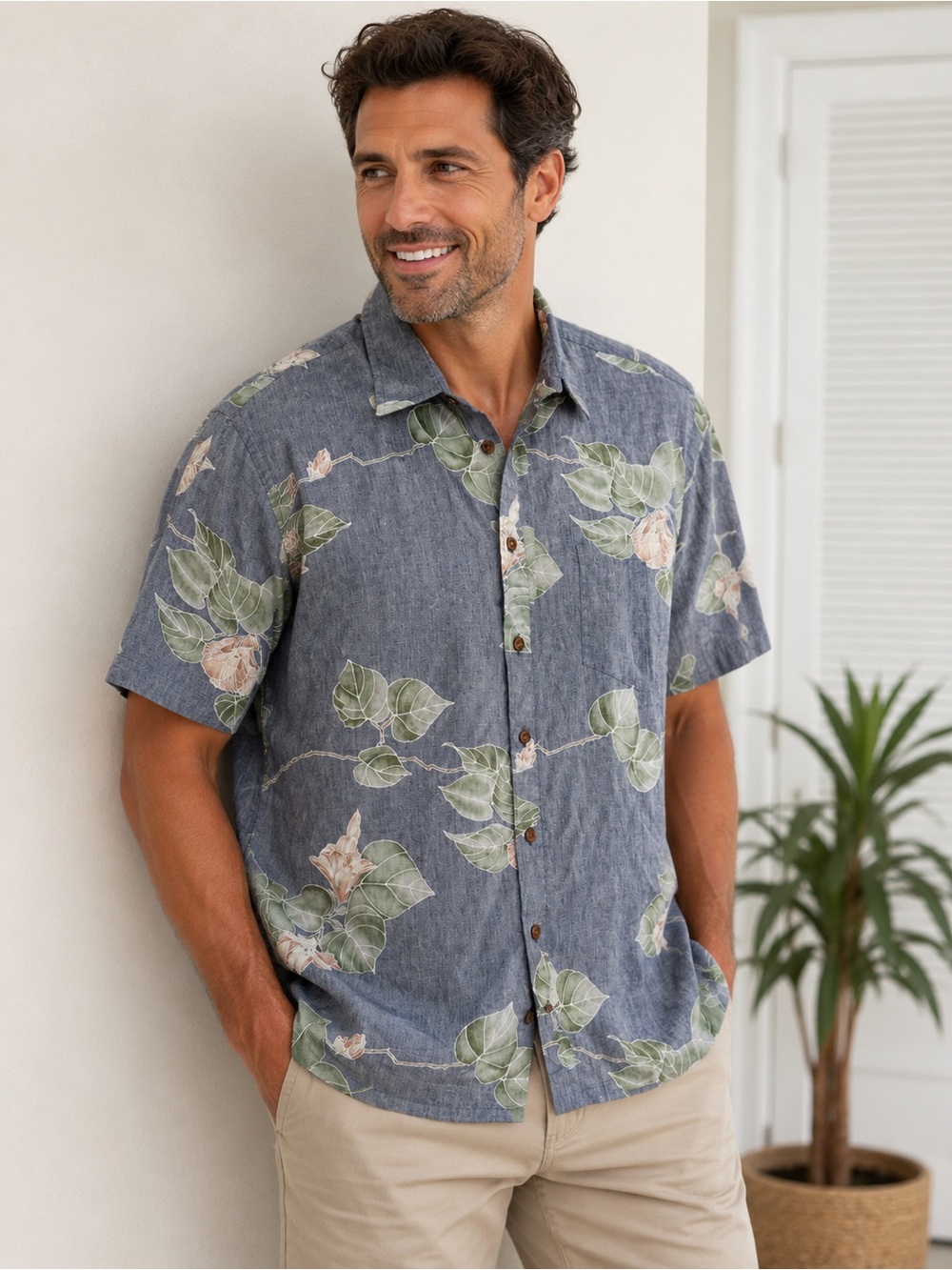 Cooke Street Honolulu Blue Hawaiian Aloha Floral Button Front Camp Shirt xl